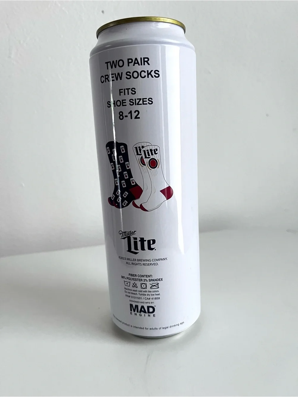 Miller Lite Crew Socks 2 Pair Gift Set In Collectible Tin Can